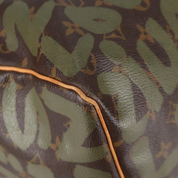 LOUIS VUITTON Monogram Graffiti Keepall 50 Boston Bag Khaki M92196 Auth fm4841V