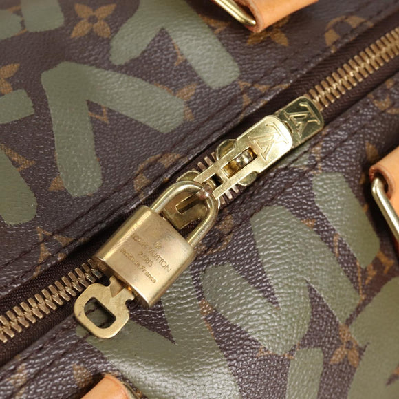LOUIS VUITTON Monogram Graffiti Keepall 50 Boston Bag Khaki M92196 Auth fm4841SAV