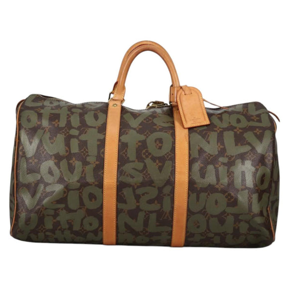 LOUIS VUITTON Monogram Graffiti Keepall 50 Boston Bag Khaki M92196 Auth fm4841V
