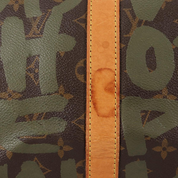 LOUIS VUITTON Monogram Graffiti Keepall 50 Boston Bag Khaki M92196 Auth fm4841SAV