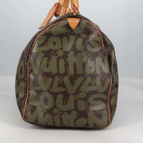 LOUIS VUITTON Monogram Graffiti Keepall 50 Boston Bag Khaki M92196 Auth fm4841V