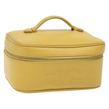 CHANEL COCO Mark Vanity Pouch Caviar Skin Yellow Gold CC Auth fm4842