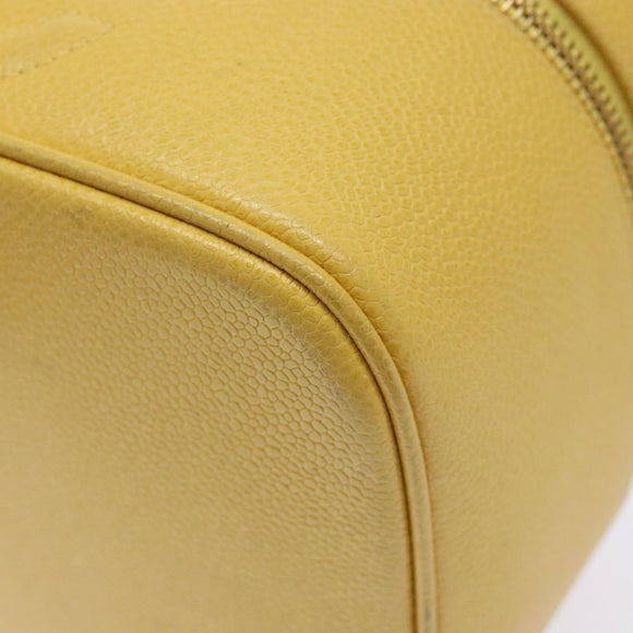 CHANEL COCO Mark Vanity Pouch Caviar Skin Yellow Gold CC Auth fm4842