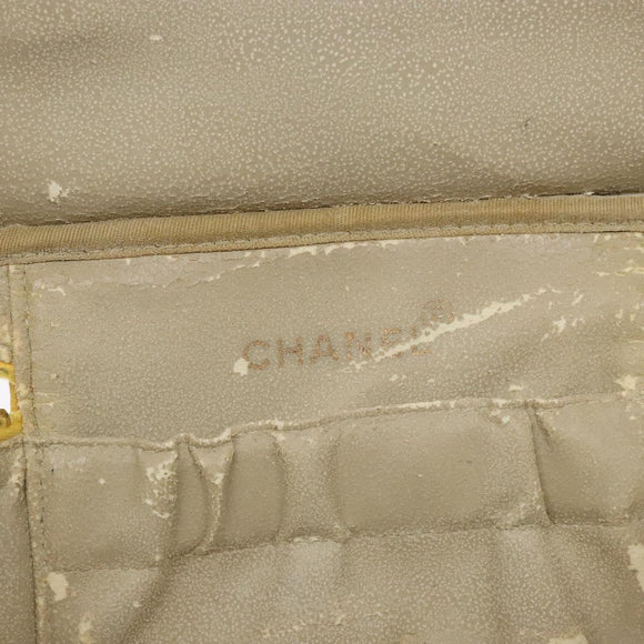 CHANEL COCO Mark Vanity Pouch Caviar Skin Yellow Gold CC Auth fm4842