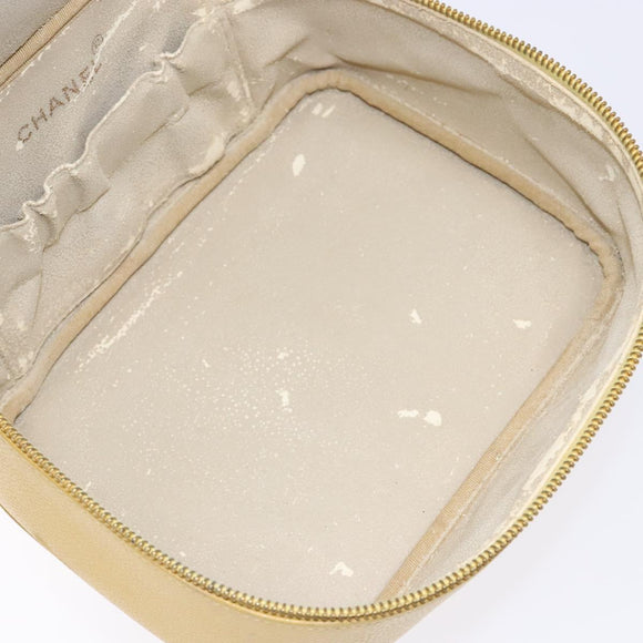 CHANEL COCO Mark Vanity Pouch Caviar Skin Yellow Gold CC Auth fm4842
