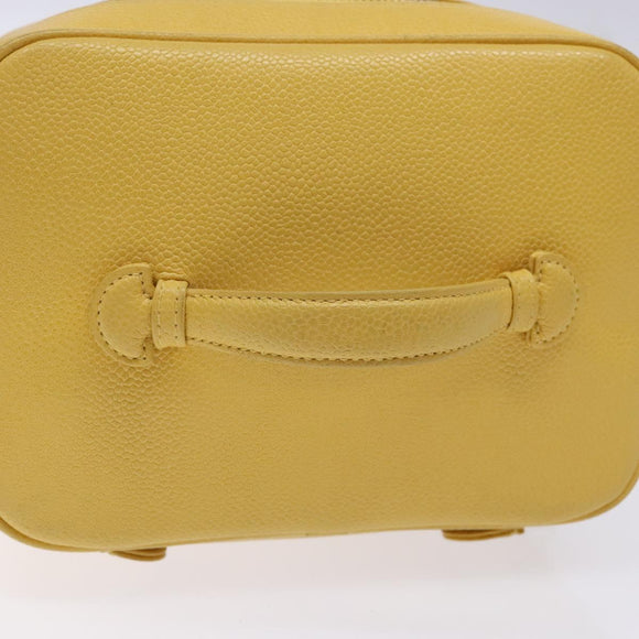 CHANEL COCO Mark Vanity Pouch Caviar Skin Yellow Gold CC Auth fm4842