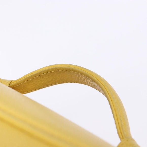 CHANEL COCO Mark Vanity Pouch Caviar Skin Yellow Gold CC Auth fm4842