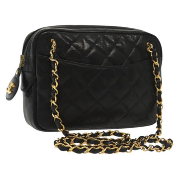CHANEL Matelasse Chain Shoulder Bag Lamb Skin Black Gold CC Auth fm4843