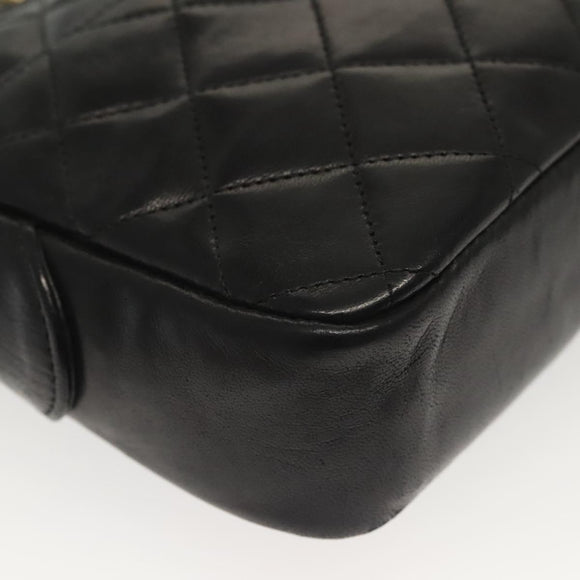 CHANEL Matelasse Chain Shoulder Bag Lamb Skin Black Gold CC Auth fm4843