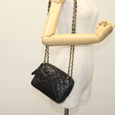 CHANEL Matelasse Chain Shoulder Bag Lamb Skin Black Gold CC Auth fm4843-22