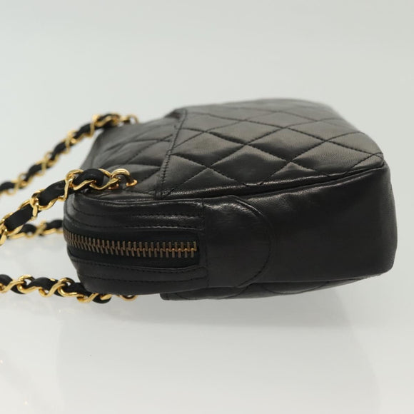 CHANEL Matelasse Chain Shoulder Bag Lamb Skin Black Gold CC Auth fm4843