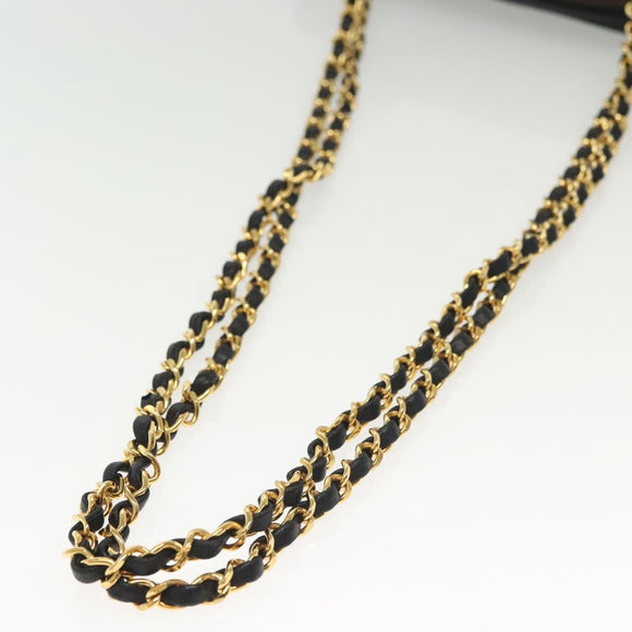 CHANEL Matelasse Chain Shoulder Bag Lamb Skin Black Gold CC Auth fm4843