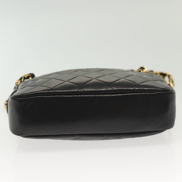 CHANEL Matelasse Chain Shoulder Bag Lamb Skin Black Gold CC Auth fm4843