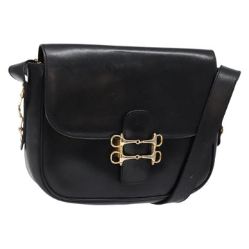 CELINE Shoulder Bag Leather Black Gold Auth fm4845