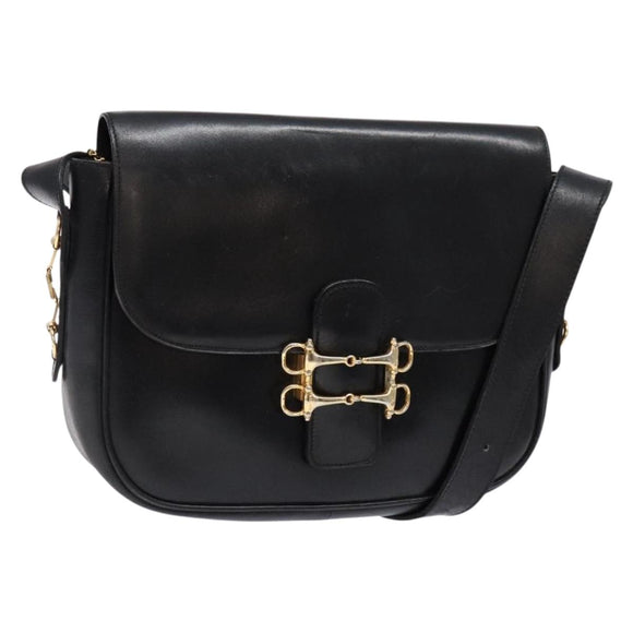 CELINE Shoulder Bag Leather Black Gold Auth fm4845