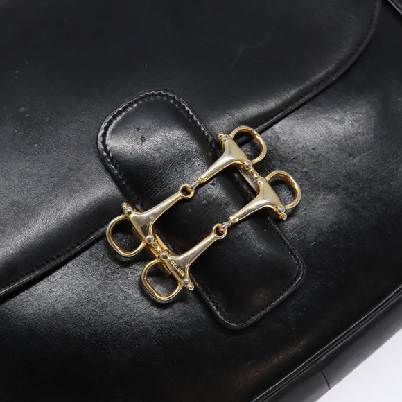 CELINE Shoulder Bag Leather Black Gold Auth fm4845