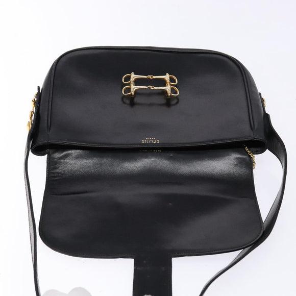 CELINE Shoulder Bag Leather Black Gold Auth fm4845