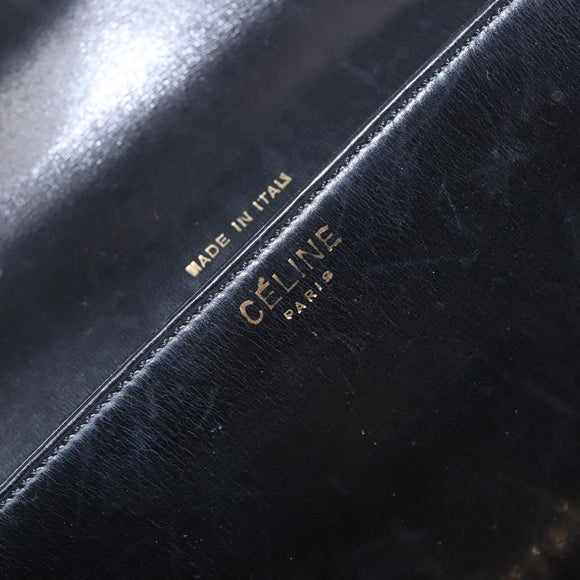 CELINE Shoulder Bag Leather Black Gold Auth fm4845