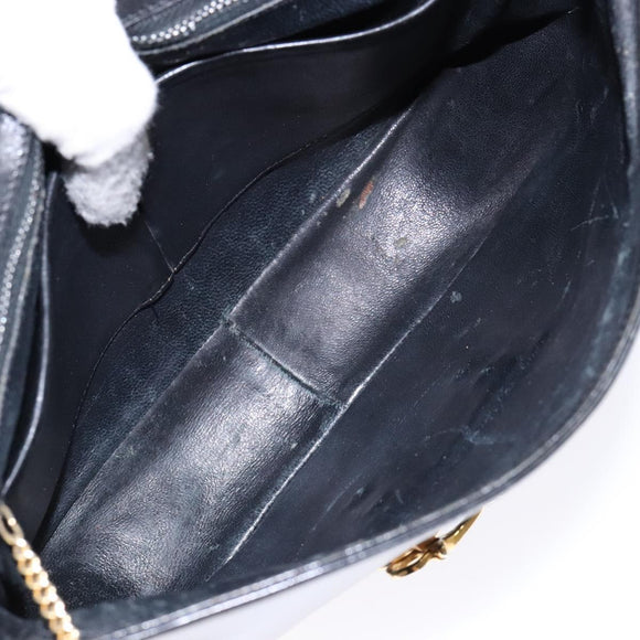 CELINE Shoulder Bag Leather Black Gold Auth fm4845