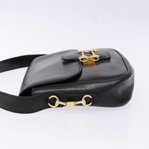 CELINE Shoulder Bag Leather Black Gold Auth fm4845