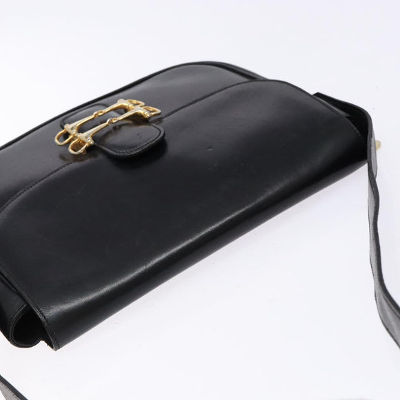 CELINE Shoulder Bag Leather Black Gold Auth fm4845