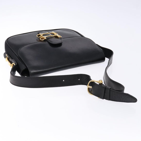 CELINE Shoulder Bag Leather Black Gold Auth fm4845