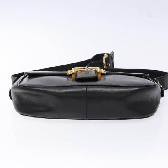 CELINE Shoulder Bag Leather Black Gold Auth fm4845