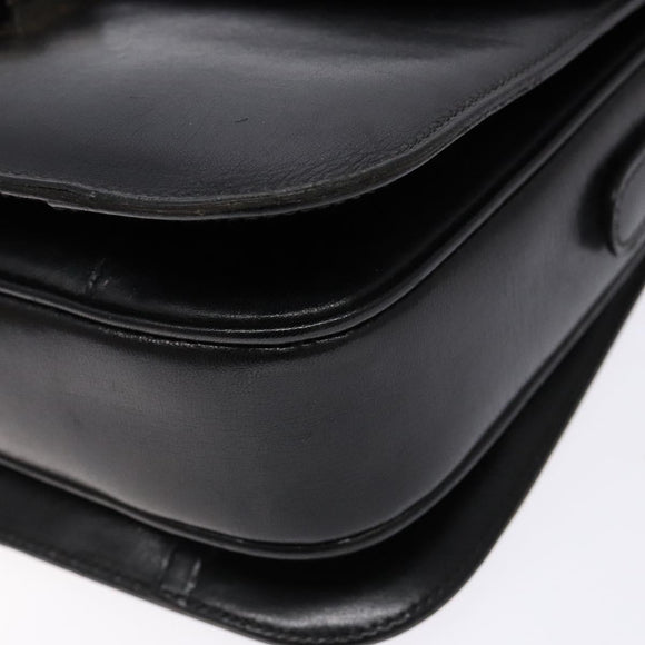 CELINE Shoulder Bag Leather Black Gold Auth fm4846