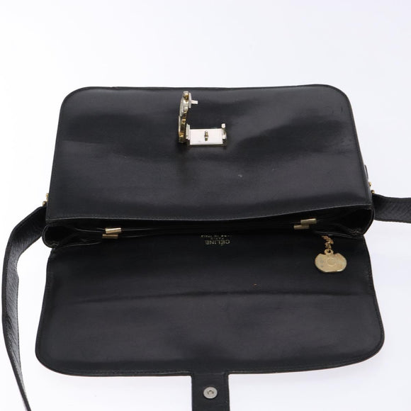 CELINE Shoulder Bag Leather Black Gold Auth fm4846