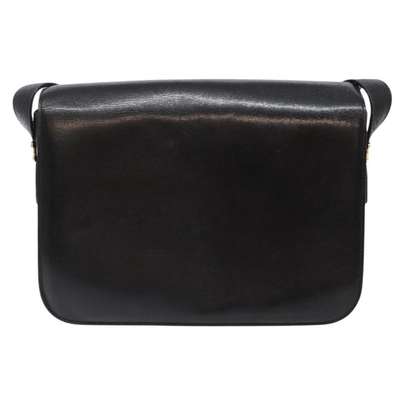 CELINE Shoulder Bag Leather Black Gold Auth fm4846