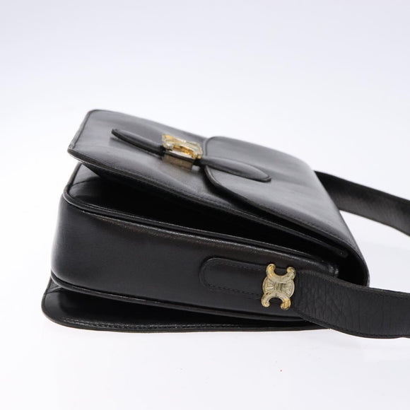 CELINE Shoulder Bag Leather Black Gold Auth fm4846