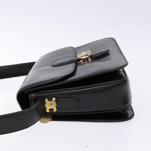 CELINE Shoulder Bag Leather Black Gold Auth fm4846