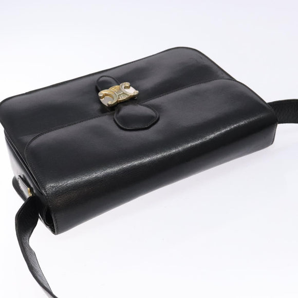 CELINE Shoulder Bag Leather Black Gold Auth fm4846