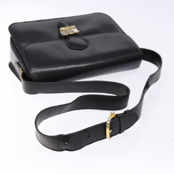 CELINE Shoulder Bag Leather Black Gold Auth fm4846
