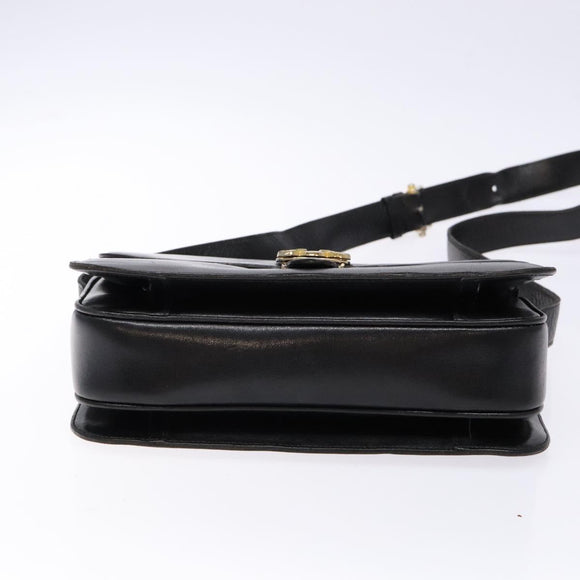 CELINE Shoulder Bag Leather Black Gold Auth fm4846