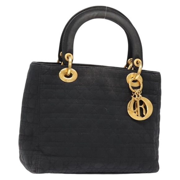 Christian Dior Canage Hand Bag Nylon Black Gold Auth fm4847