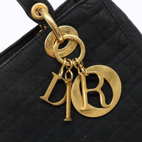 Christian Dior Canage Hand Bag Nylon Black Gold Auth fm4847