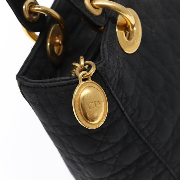 Christian Dior Canage Hand Bag Nylon Black Gold Auth fm4847