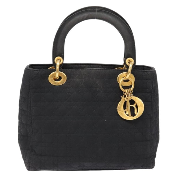 Christian Dior Canage Hand Bag Nylon Black Gold Auth fm4847