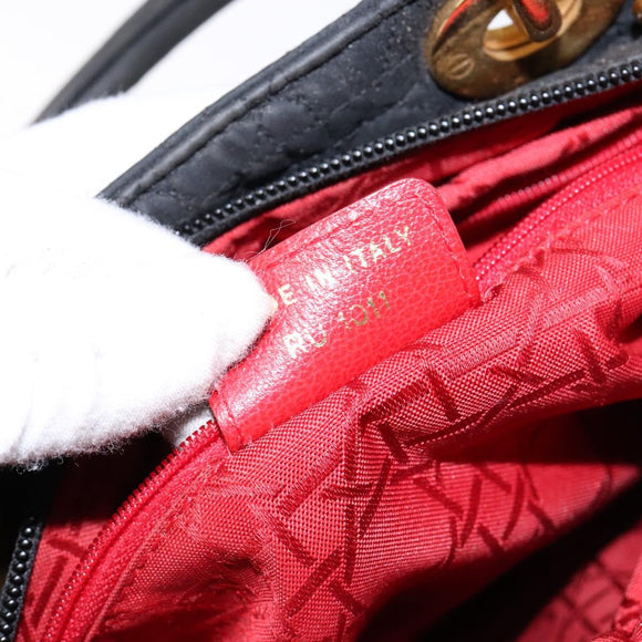 Christian Dior Canage Hand Bag Nylon Black Gold Auth fm4847