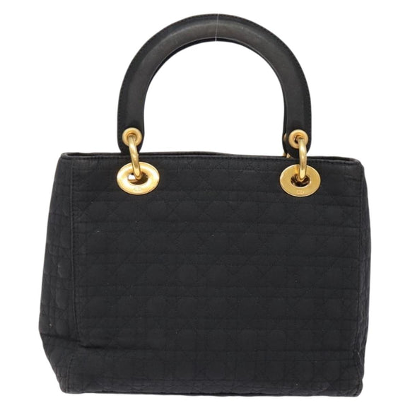 Christian Dior Canage Hand Bag Nylon Black Gold Auth fm4847