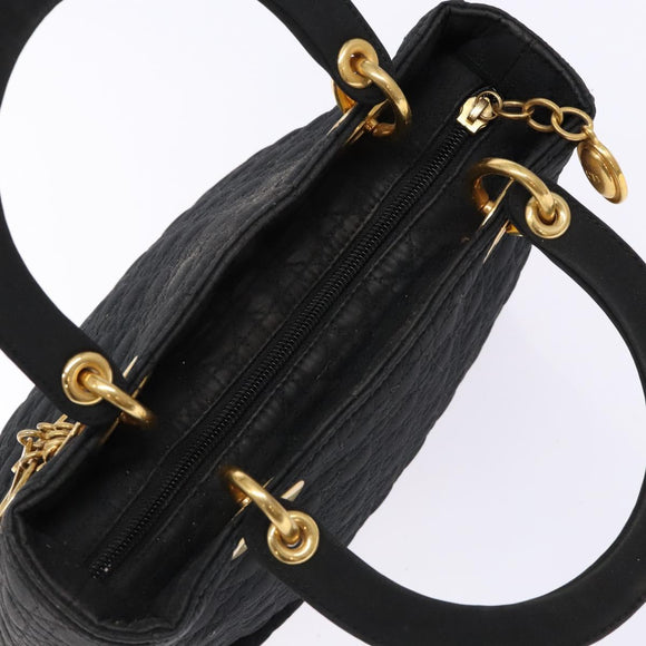 Christian Dior Canage Hand Bag Nylon Black Gold Auth fm4847