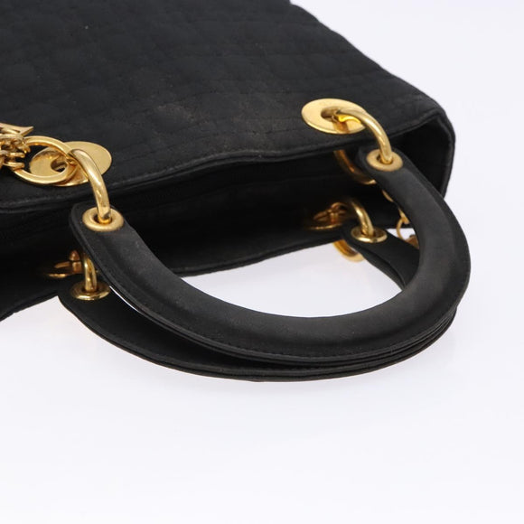 Christian Dior Canage Hand Bag Nylon Black Gold Auth fm4847