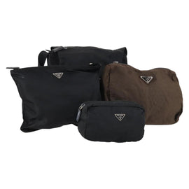 PRADA Pouch Nylon 4Set Black Brown Auth fm4859
