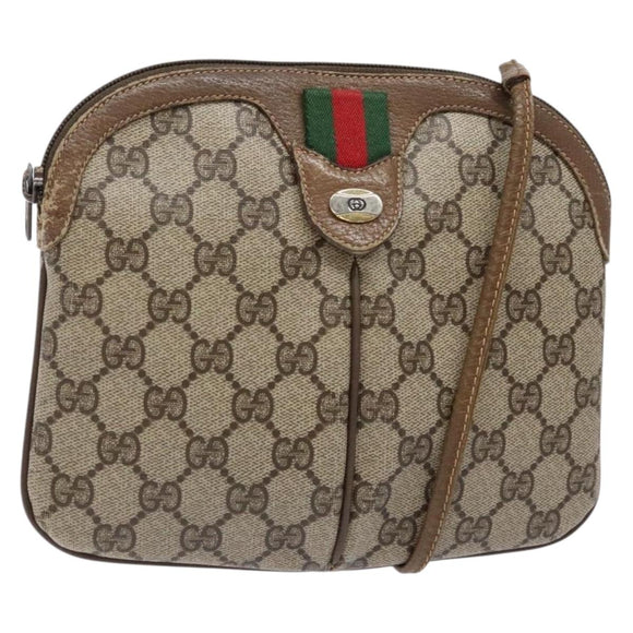 GUCCI GG Supreme Web Sherry Line Bag PVC Beige Gold 98 02 047 Auth fm4861
