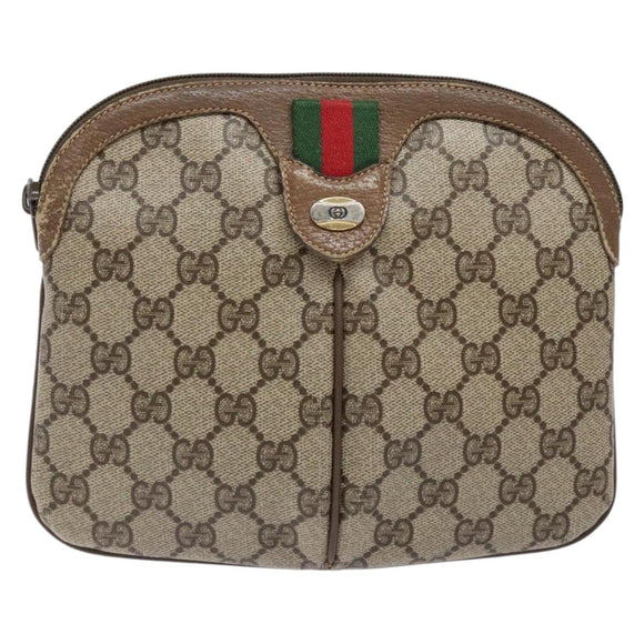 GUCCI GG Supreme Web Sherry Line Bag PVC Beige Gold 98 02 047 Auth fm4861