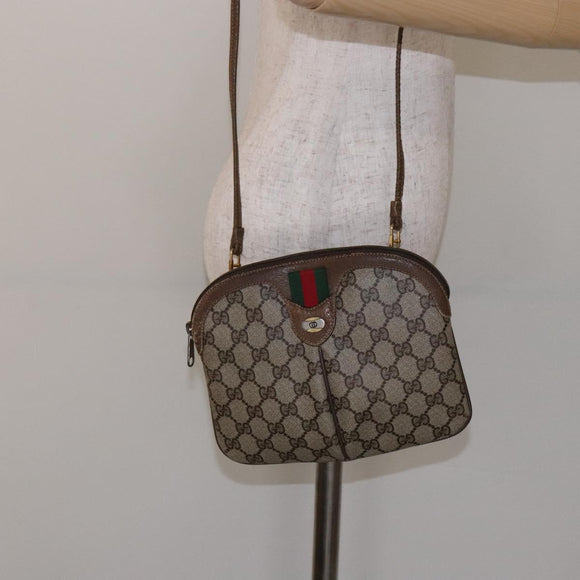 GUCCI GG Supreme Web Sherry Line Bag PVC Beige Gold 98 02 047 Auth fm4861