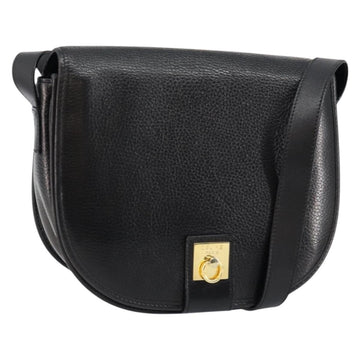 CELINE Shoulder Bag Leather Black Gold Auth fm4869