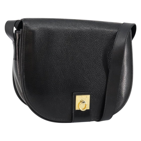 CELINE Shoulder Bag Leather Black Gold Auth fm4869