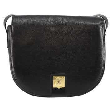 CELINE Shoulder Bag Leather Black Gold Auth fm4869 - 0